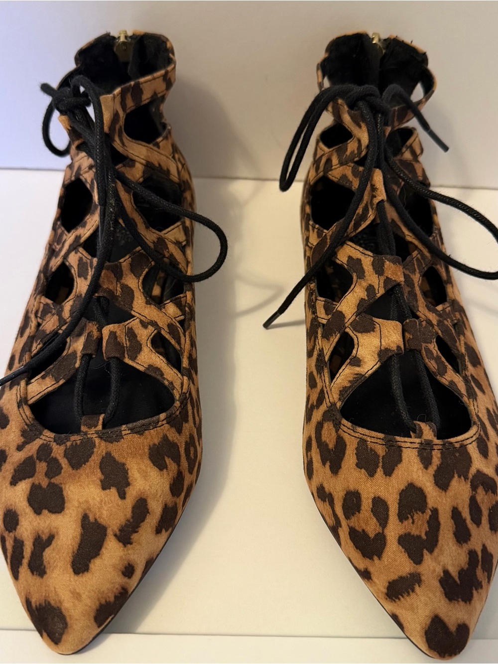 Charlotte Russe Women’s Lace-Up Ghillie Leopard Print Ballet Flats, Size 8